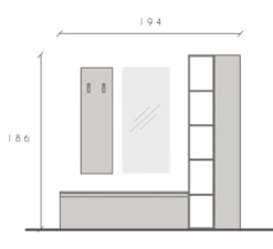 Mobile per ingresso con colonna 194x186 cm bianco lucido e rovere IL14