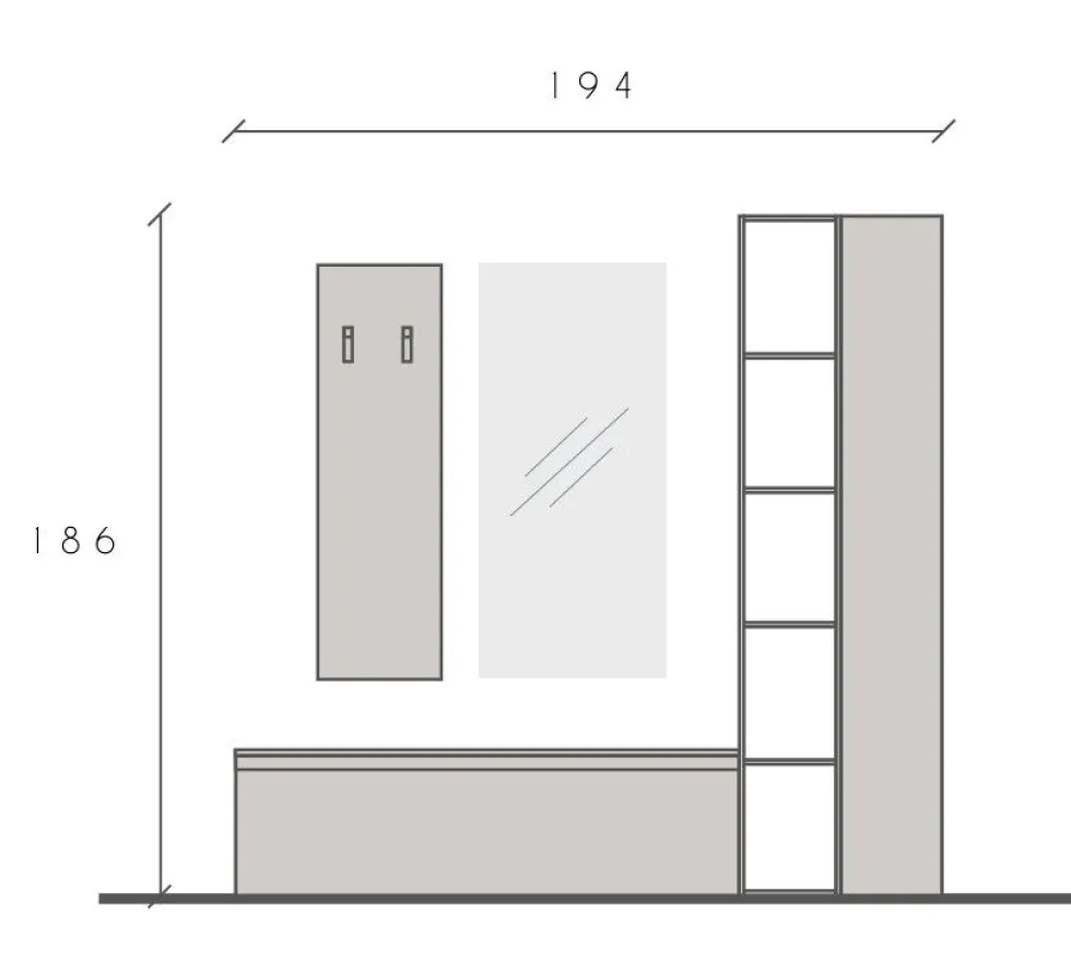 Mobile per ingresso con colonna 194x186 cm bianco lucido e rovere IL14