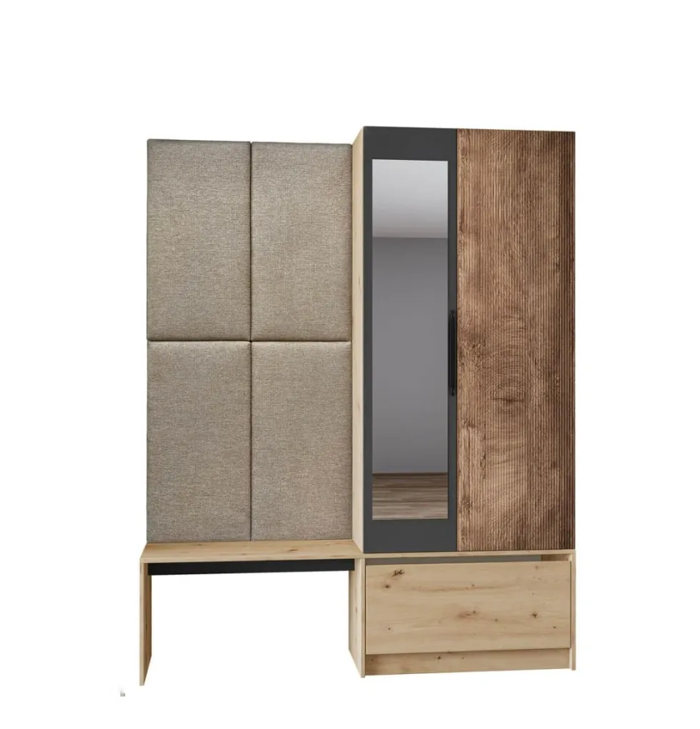 Mobile per ingresso invertibile rovere e grigio opaco con specchio e seduta 160x201 cm II23