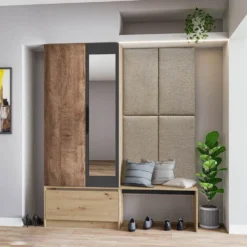 Mobile per ingresso invertibile rovere e grigio opaco con specchio e seduta 160x201 cm II23