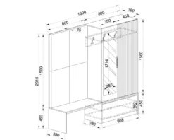 Mobile per ingresso invertibile rovere e grigio opaco con specchio e seduta 160x201 cm II23