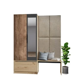 Mobile per ingresso invertibile rovere e grigio opaco con specchio e seduta 160x201 cm II23