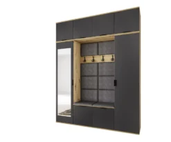 Mobile per ingresso moderno 180x229 cm rovere e grafite con specchio e seduta imbottita II24