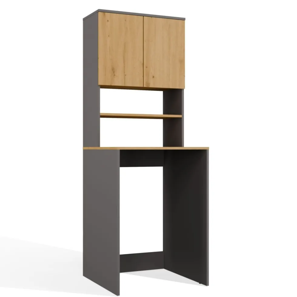 Mobile per lavatrice 64x180 cm con 2 ante e mensola rovere e antracite MLT2