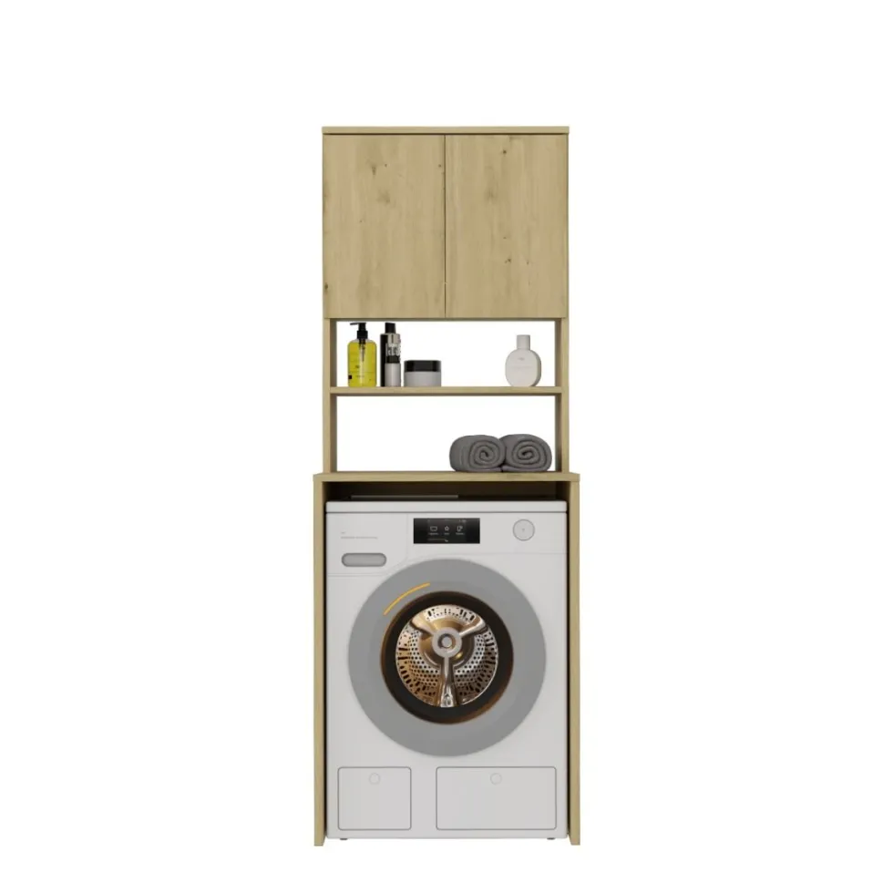 Mobile per lavatrice 64x180 cm con 2 ante e mensola rovere MLT2