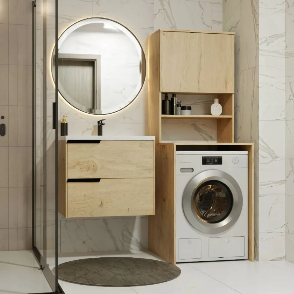 Mobile per lavatrice 64x180 cm con 2 ante e mensola rovere MLT2