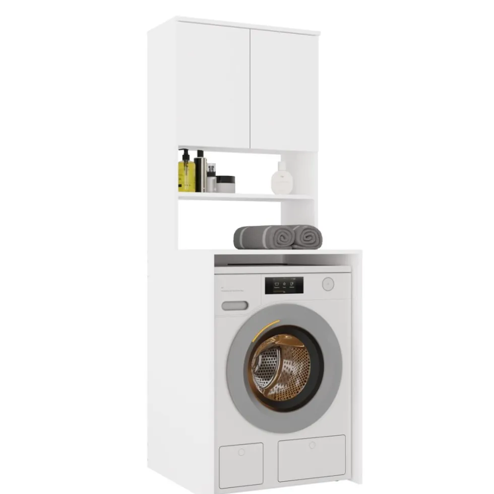 Mobile per lavatrice 64x180 cm con 2 ante e mensola bianco opaco MLT2