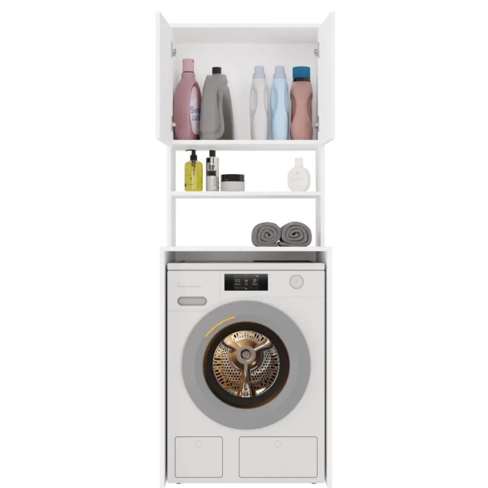 Mobile per lavatrice 64x180 cm con 2 ante e mensola bianco opaco MLT2