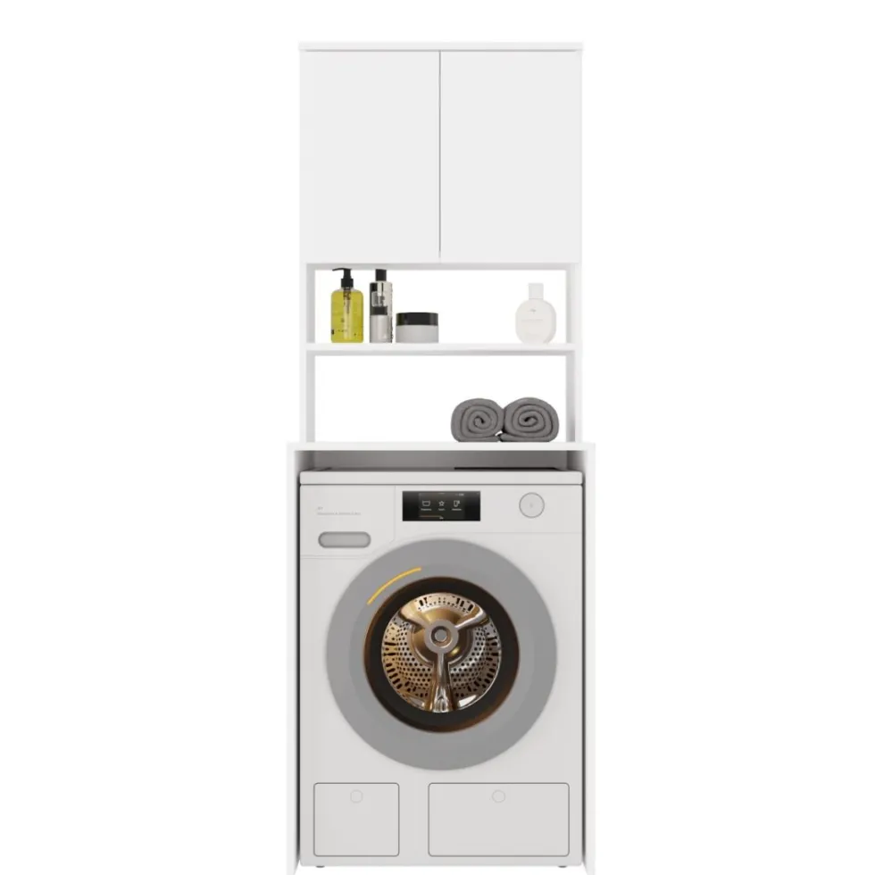 Mobile per lavatrice 64x180 cm con 2 ante e mensola bianco opaco MLT2