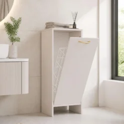 Mobile portabiancheria 35x90 cm con anta a ribalta beige MBT4