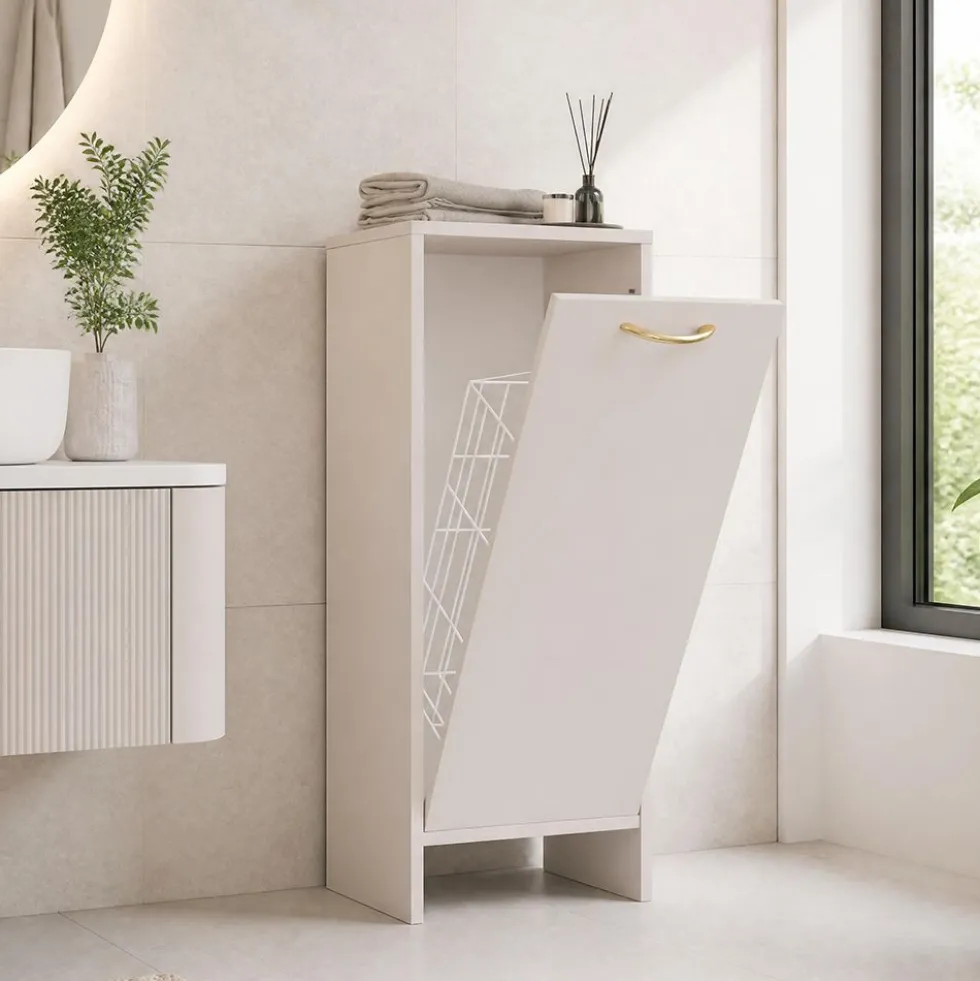 Mobile portabiancheria 35x90 cm con anta a ribalta beige MBT4