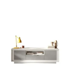 Mobile porta TV con 2 ante e un cassetto 184x58 cm bianco opaco e cemento PTL24