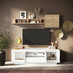 Mobile porta TV con 2 ante e un cassetto 184x58 cm bianco opaco PTL24