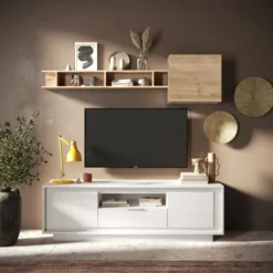 Mobile porta TV con 2 ante e un cassetto 184x58 cm bianco opaco PTL24