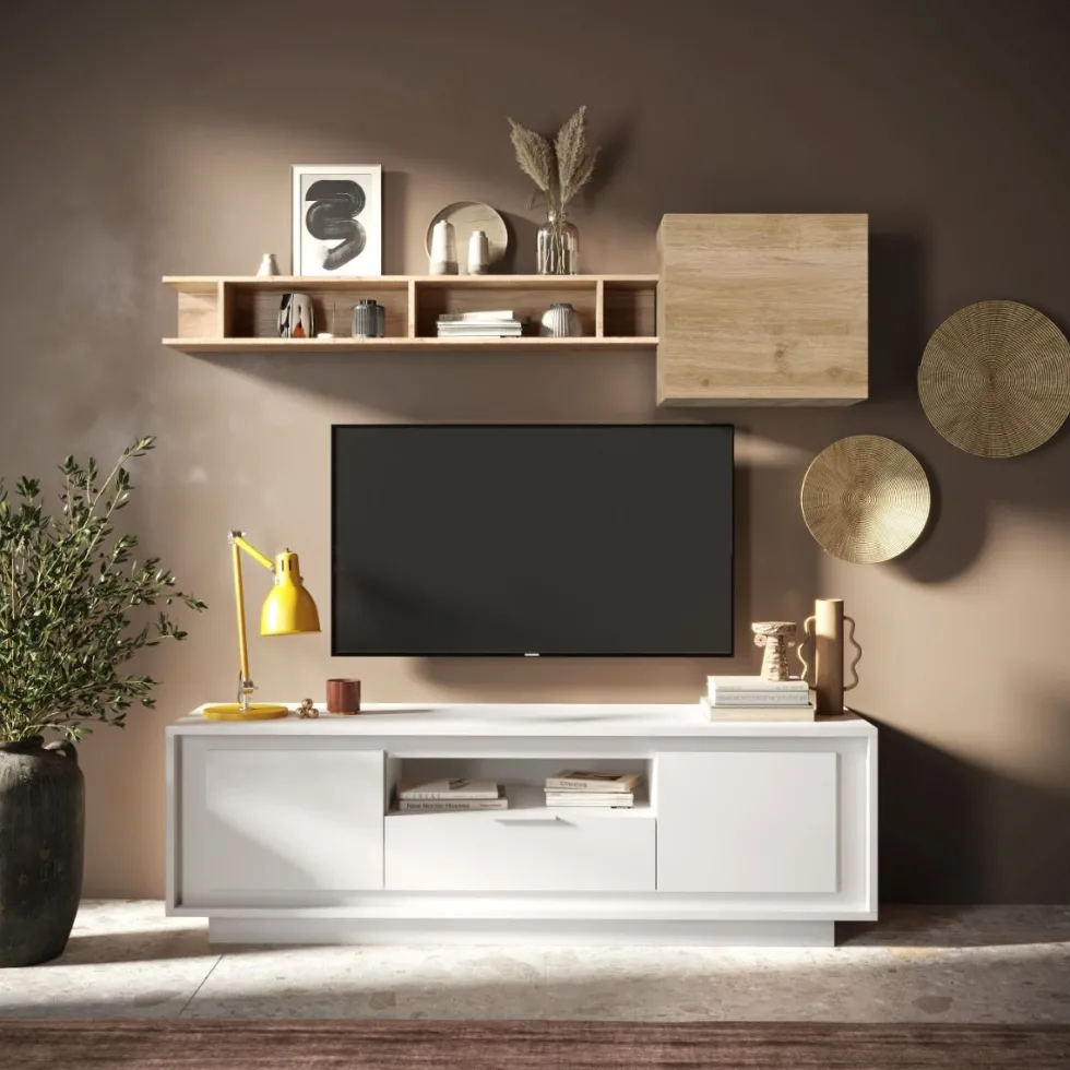 Mobile porta TV con 2 ante e un cassetto 184x58 cm bianco opaco PTL24