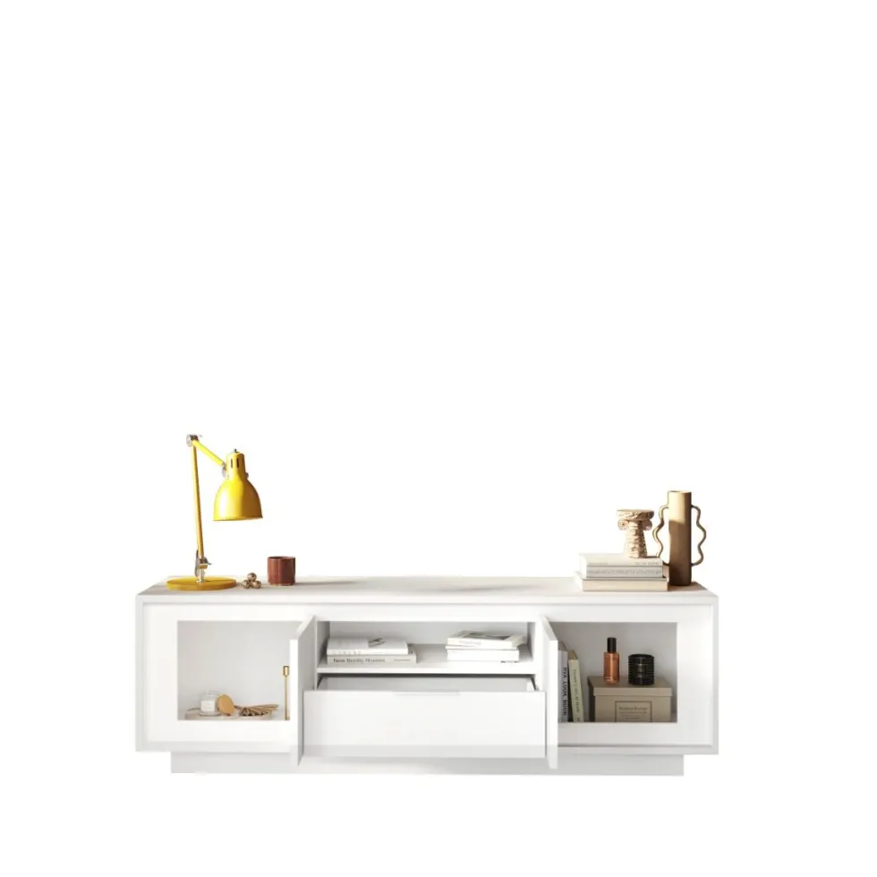 Mobile porta TV con 2 ante e un cassetto 184x58 cm bianco opaco PTL24
