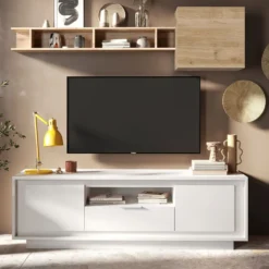 Mobile porta TV con 2 ante e un cassetto 184x58 cm bianco opaco PTL24