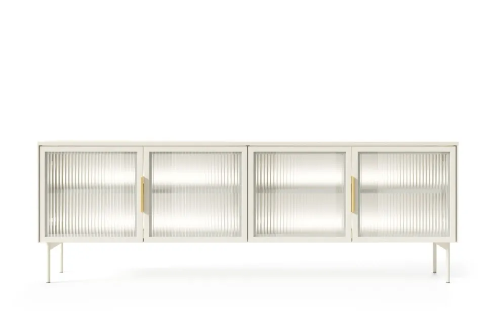 Mobile porta tv con 4 ante in vetro temperato e luce LED beige cashmere PTVLK26