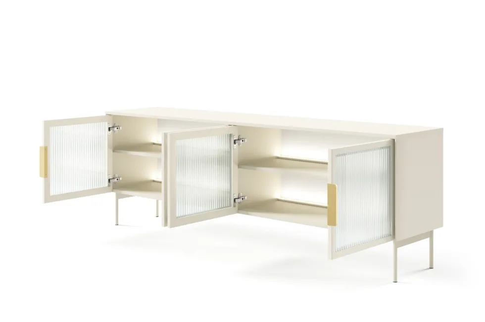 Mobile porta tv con 4 ante in vetro temperato e luce LED beige cashmere PTVLK26