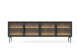 Mobile porta tv con 4 ante in vetro temperato e luce LED quercia scura e nero PTVLK26