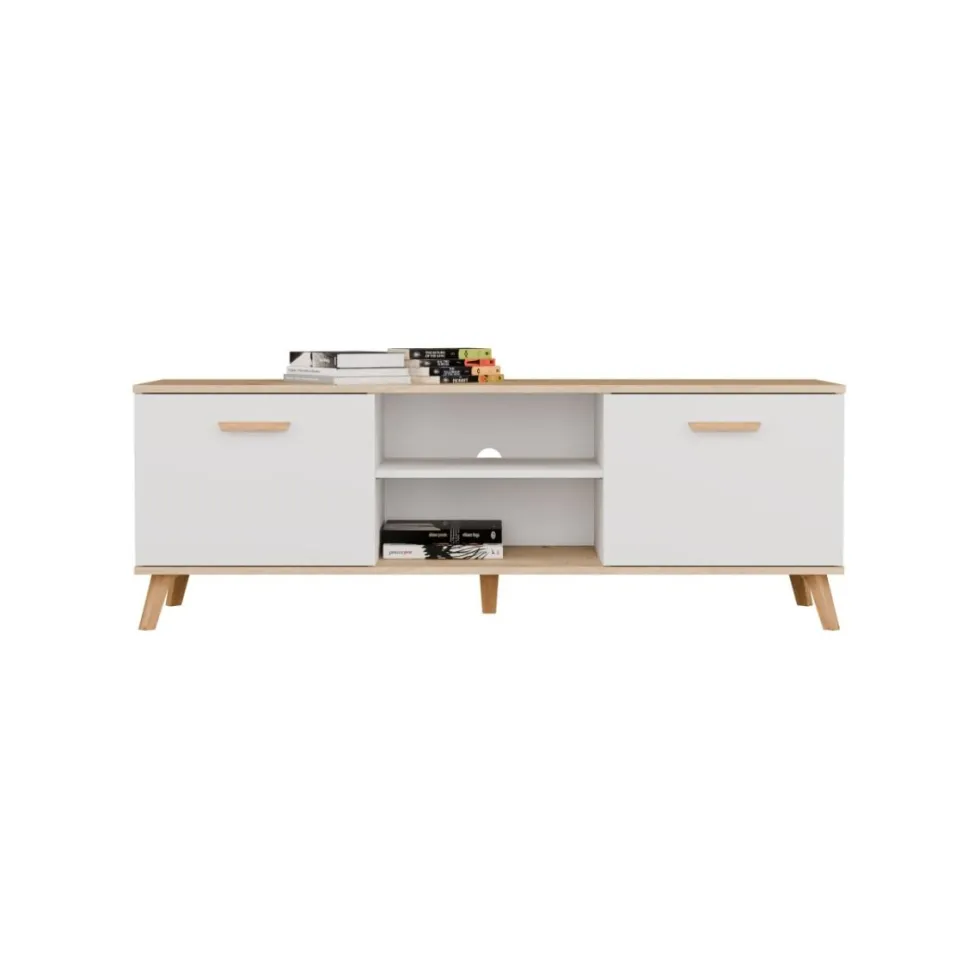 Mobile porta tv moderno 150 cm bianco e rovere PTVT7