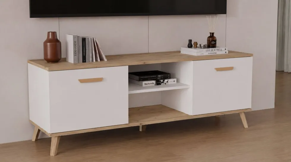 Mobile porta tv moderno 150 cm bianco e rovere PTVT7