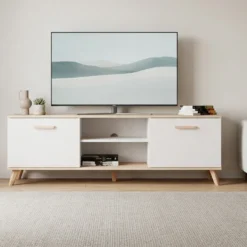 Mobile porta tv moderno 150 cm bianco e rovere PTVT7