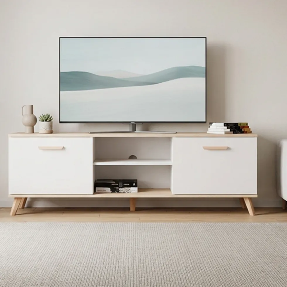 Mobile porta tv moderno 150 cm bianco e rovere PTVT7