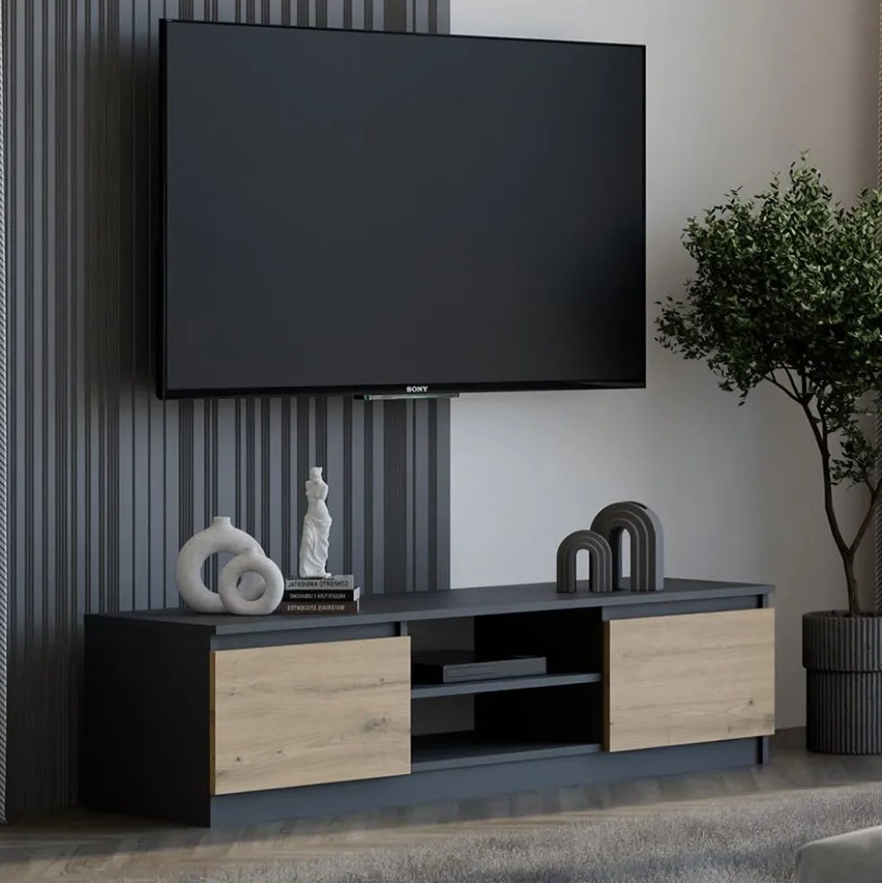 Mobile porta tv moderno 140 cm rovere e antracite PTVT2