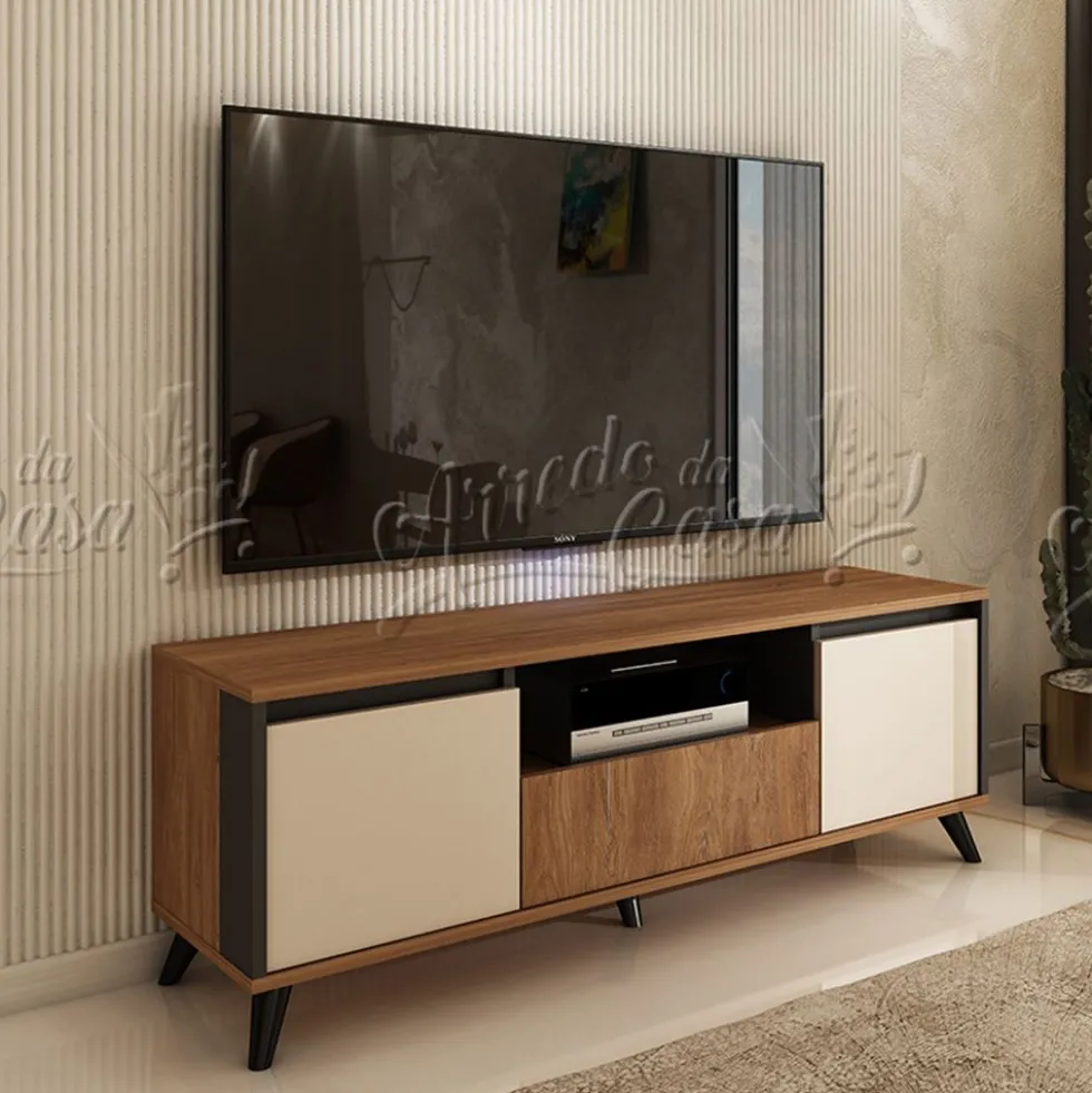 Mobile porta tv moderno con ante e cassetto 150x53,5x40 cm in rovere, grafite e beige PTVU1