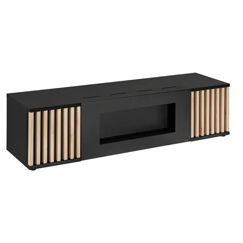 Mobile porta tv moderno con biocamino nero e rovere 160x42 PTVP18