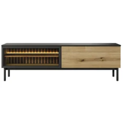 Mobile porta tv moderno con luce LED 180x55cm nero e rovere PTLK9