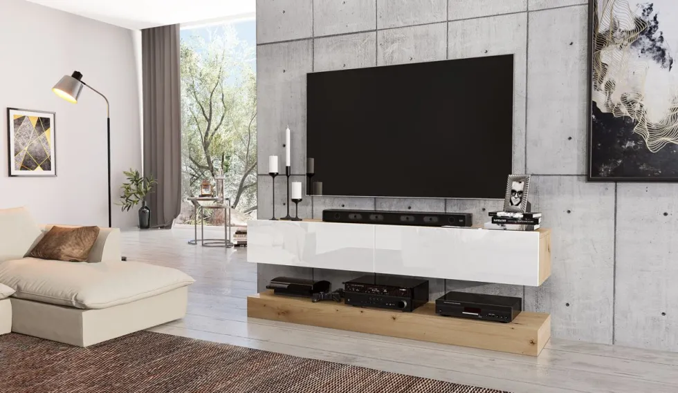 Mobile porta TV moderno rovere e bianco PTI13