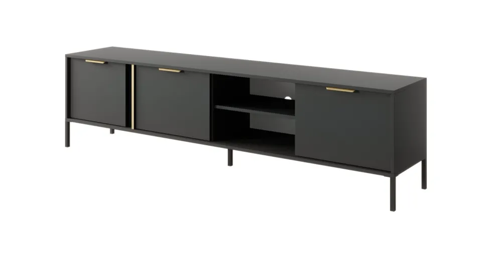 Mobile porta tv moderno 203x53cm antracite con dettagli oro PTVLK6