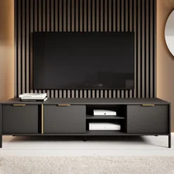 Mobile porta tv moderno 203x53cm antracite con dettagli oro PTVLK6