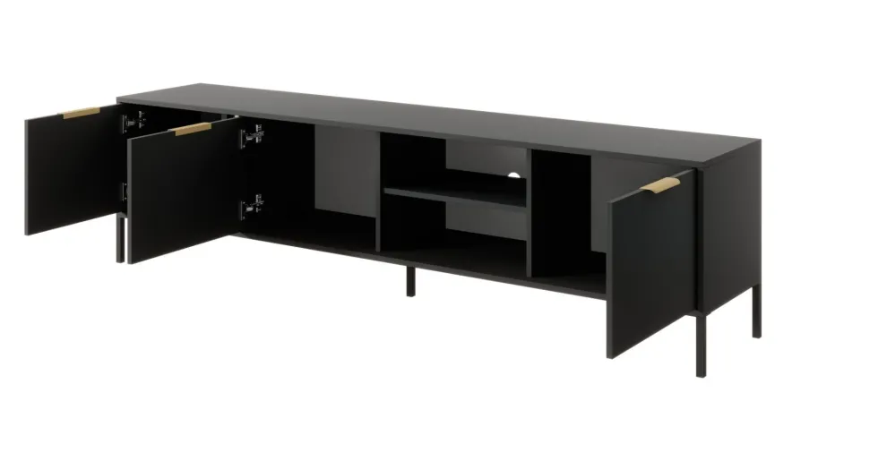Mobile porta tv moderno 203x53cm antracite con dettagli oro PTVLK6