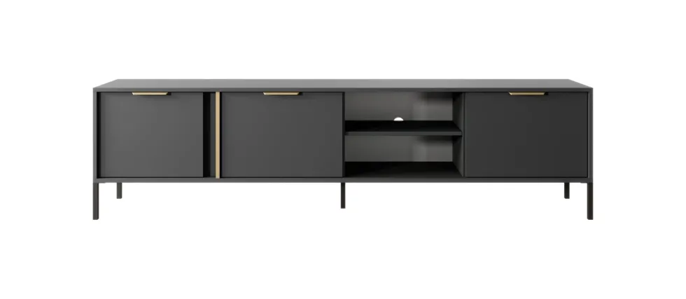 Mobile porta tv moderno 203x53cm antracite con dettagli oro PTVLK6