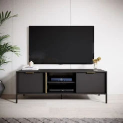 Mobile porta tv moderno 153x53cm antracite con dettagli oro PTVLK7