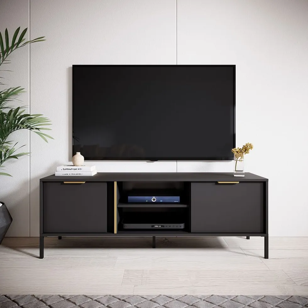 Mobile porta tv moderno 153x53cm antracite con dettagli oro PTVLK7