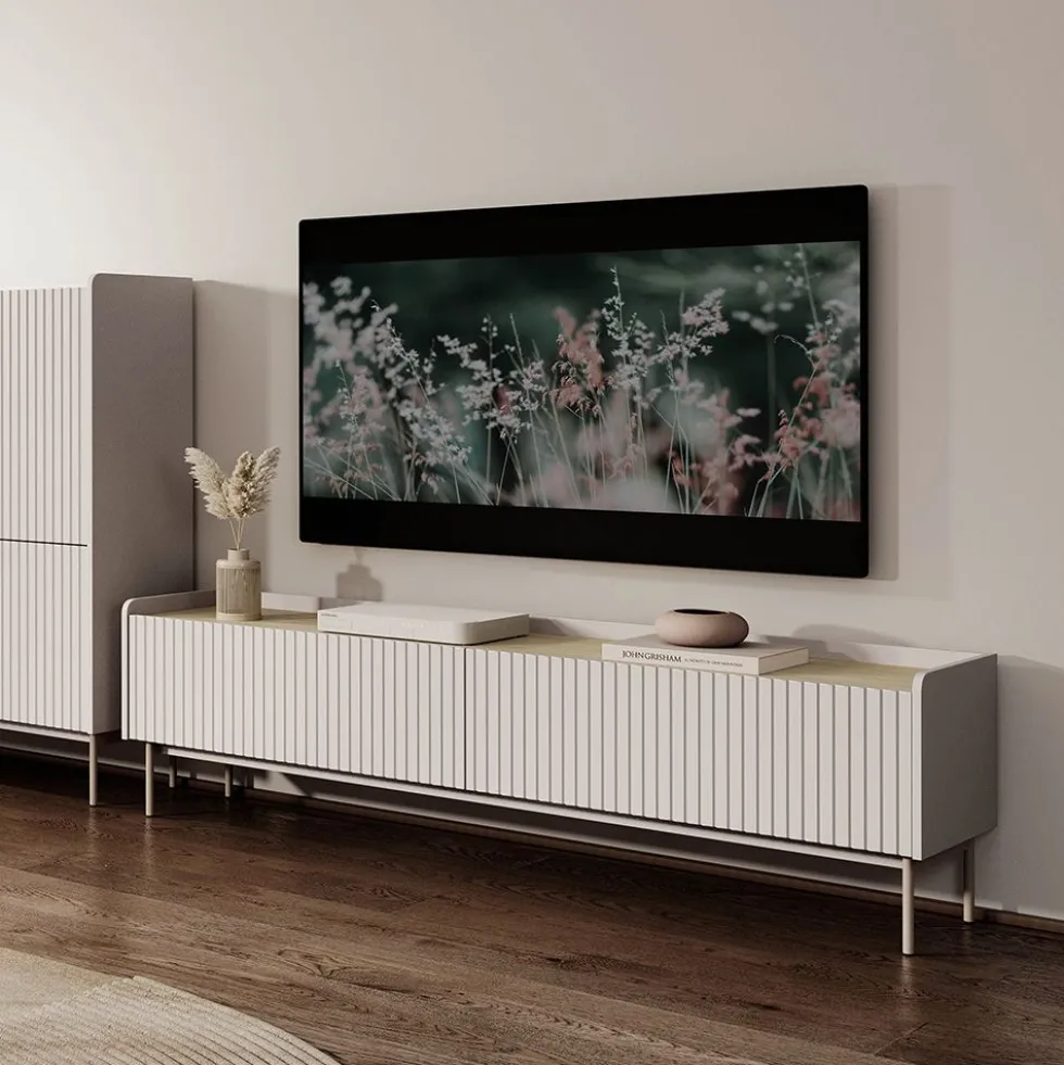 Mobile porta tv moderno 181X50cm beige e rovere chiaro PTVLK13