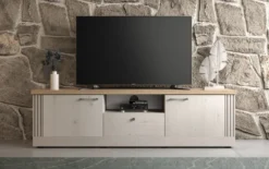 Mobile porta TV moderno 211x58 cm bianco effetto legno e rovere PTL25