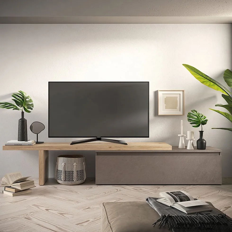 Mobile porta tv moderno 230x40 cm bronzo e rovere PTL38
