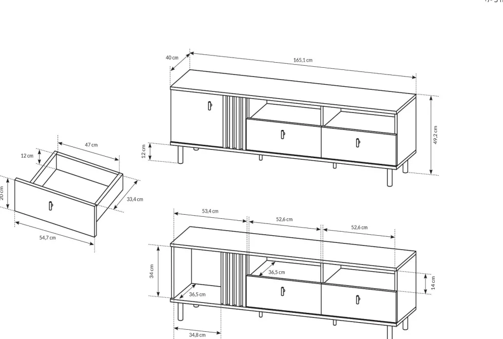 Mobile porta tv moderno 165x49cm con cassetti rovere e nero PTVLK15