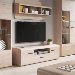 Mobile porta tv moderno 138x44cm con cassetto rovere chiaro PTVLK14