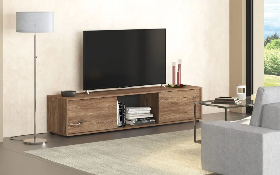 Mobile porta TV moderno 180x40 cm con ante scorrevoli marrone PTG7