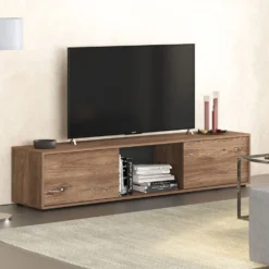 Mobile porta TV moderno 180x40 cm con ante scorrevoli marrone PTG7