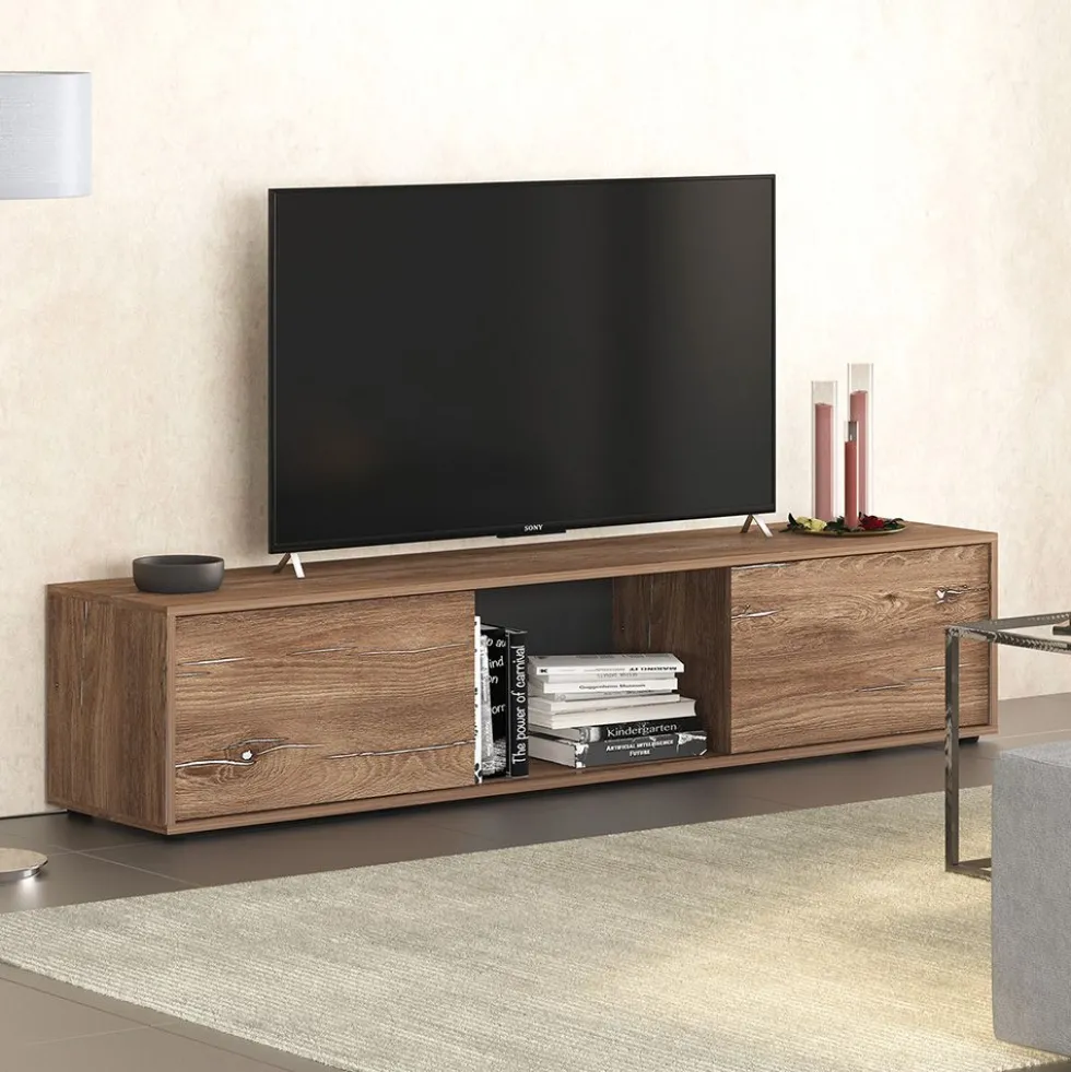 Mobile porta TV moderno 180x40 cm con ante scorrevoli marrone PTG7