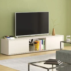 Mobile porta TV moderno 180x40 cm con ante scorrevoli beige PTG7