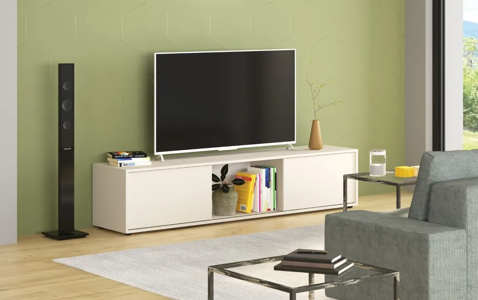 Mobile porta TV moderno 180x40 cm con ante scorrevoli beige PTG7