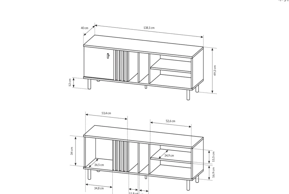 Mobile porta tv moderno 138x49cm rovere e nero PTVLK16
